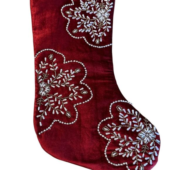 Red Velvet & Pearl Christmas Stocking - Picture 6 of 7